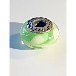 Pandora Sterling Silver 925 Murano Glass Charm Light green White Swirl Bead